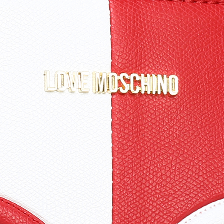 LOVE MOSCHINO/莫斯奇诺 女士心形图案拼色半链条PVC购物袋 JC4243PP01 红色/白色