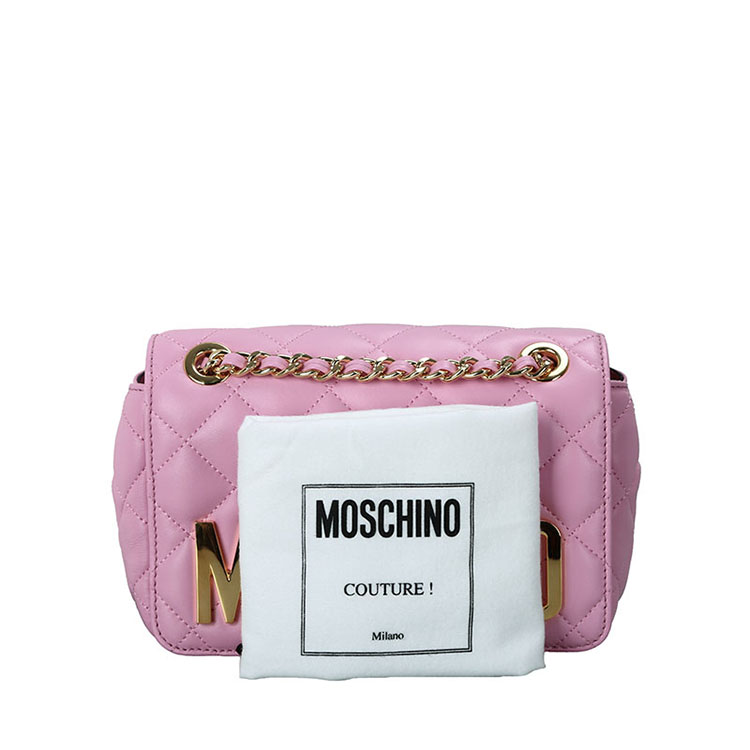 MOSCHINO/莫斯奇诺 女士小号羊皮链条单肩包 7493 粉色
