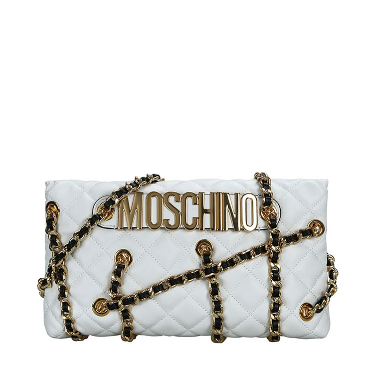 MOSCHINO/莫斯奇诺 女士羊皮链条手腕手拿包 7434 白色