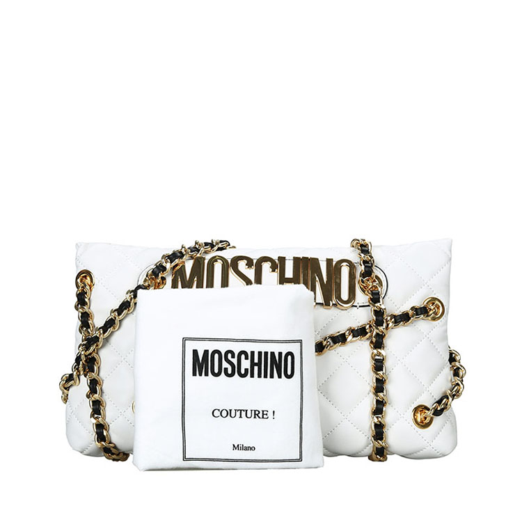 MOSCHINO/莫斯奇诺 女士羊皮链条手腕手拿包 7434 白色