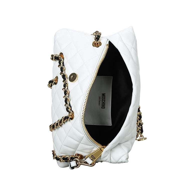 MOSCHINO/莫斯奇诺 女士羊皮链条手腕手拿包 7434 白色