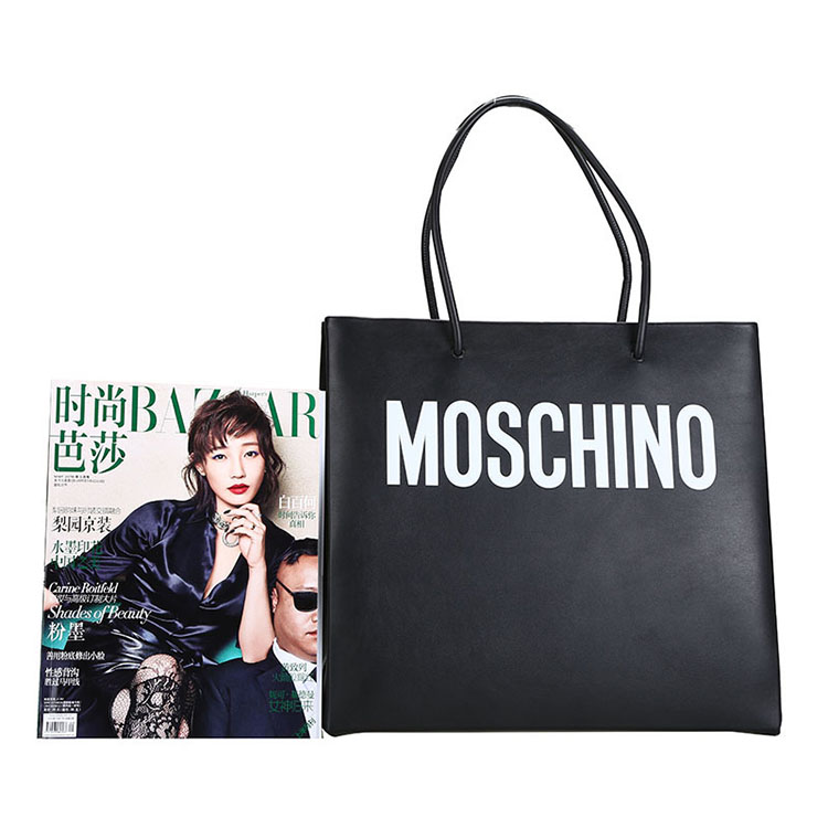 MOSCHINO/莫斯奇诺 女士小牛皮单肩购物袋 7413 黑色