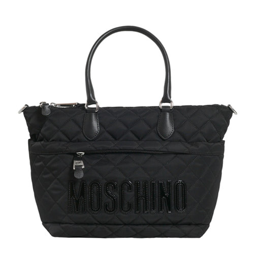 【折扣】MOSCHINO/莫斯奇诺 男士 尼龙 手提包 logo点缀 网格纹路 黑色 EB