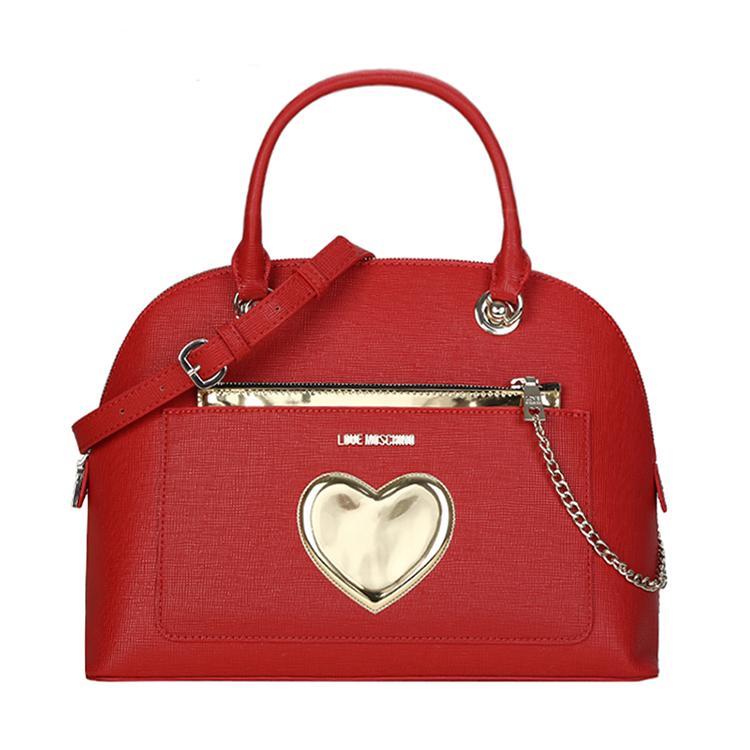 LOVE MOSCHINO/莫斯奇诺 女士金色心PVC贝壳手拎包 JC4228PP01 红色