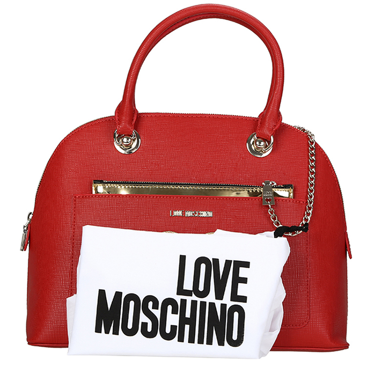 LOVE MOSCHINO/莫斯奇诺 女士金色心PVC贝壳手拎包 JC4228PP01 红色