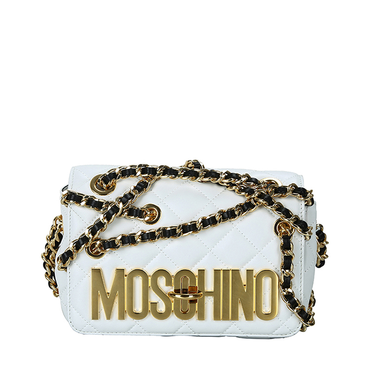 MOSCHINO/莫斯奇诺 女士羊皮链条单肩包 7419 白色