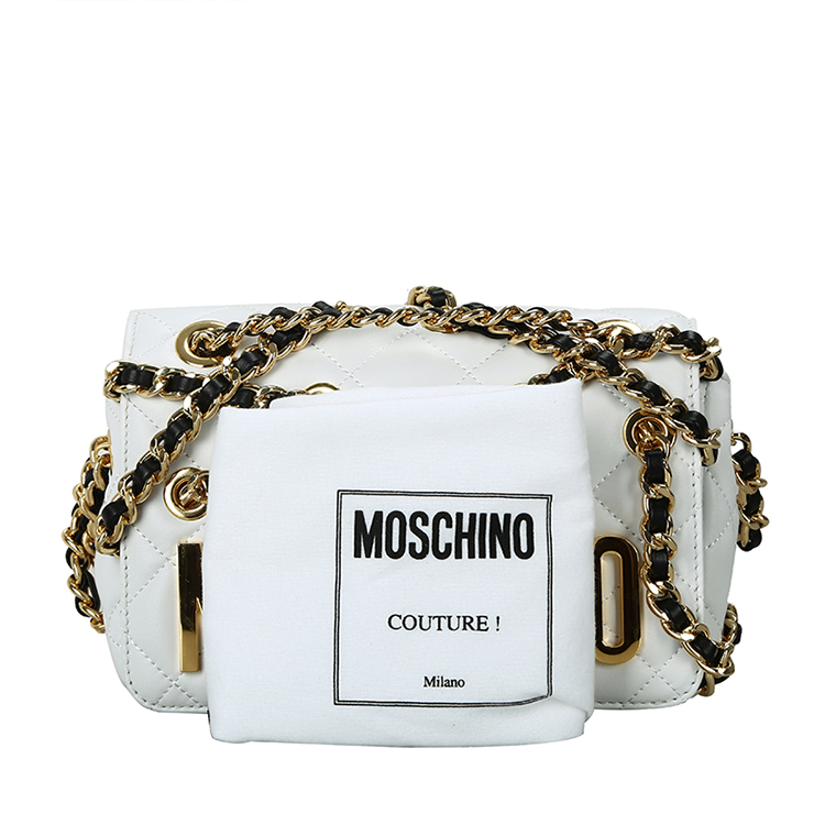MOSCHINO/莫斯奇诺 女士羊皮链条单肩包 7419 白色