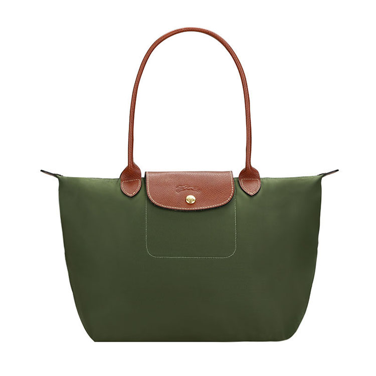 Longchamp/珑骧 女士长柄尼龙/皮革单肩包 2605 卡其绿