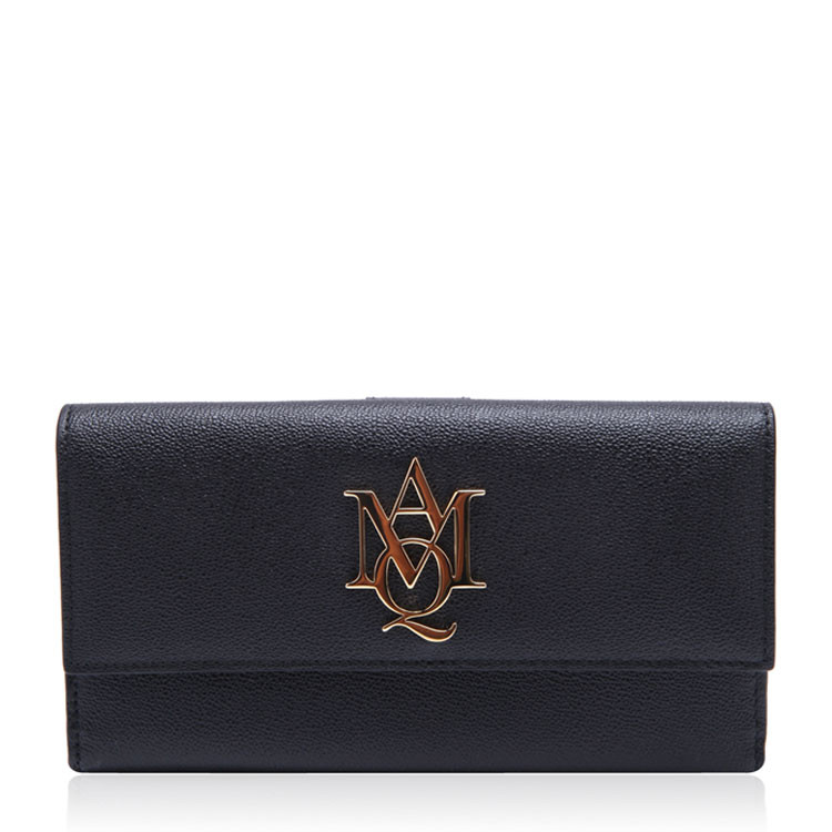 Alexander McQueen/亚历山大麦昆牛皮材质金属字母装饰女士长款钱夹,439195DN10G 1000 WOMEN WALLET