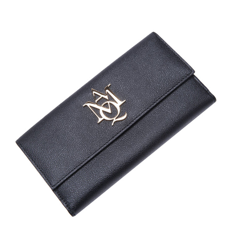 Alexander McQueen/亚历山大麦昆牛皮材质金属字母装饰女士长款钱夹,439195DN10G 1000 WOMEN WALLET