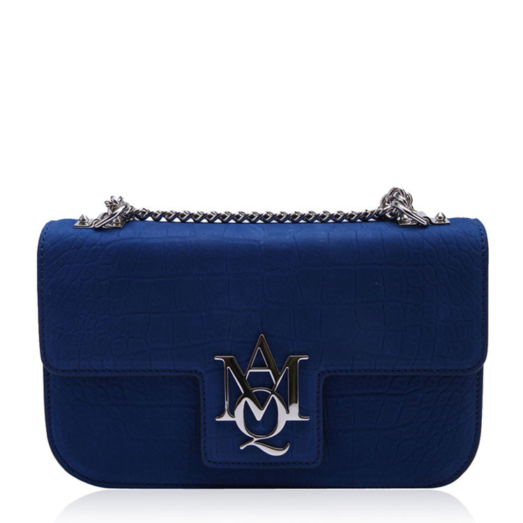 Alexander McQueen/亚历山大麦昆蓝色牛皮材质动物纹包身女士单肩斜挎包,439445BRQ2I 4250 WOMEN BAG