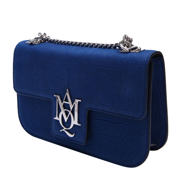 Alexander McQueen/亚历山大麦昆蓝色牛皮材质动物纹包身女士单肩斜挎包,439445BRQ2I 4250 WOMEN BAG