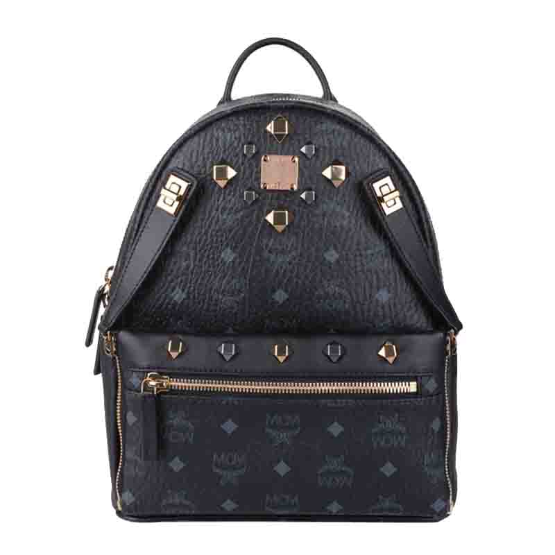 【包邮包税】MCM/MCM 女士黑色牛皮铆钉中号双肩包Backpacks MMK6SVE80 BK001