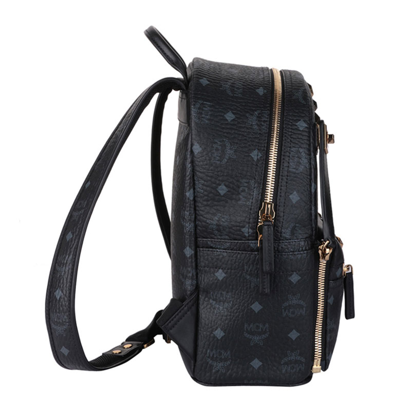 【包邮包税】MCM/MCM 女士黑色牛皮铆钉中号双肩包Backpacks MMK6SVE80 BK001