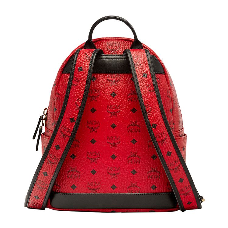 MCM/MCM Dual Stark系列Visetos牛皮铆钉红色女士里衬小牛皮小号双肩包#MMK6AVE80 RU001