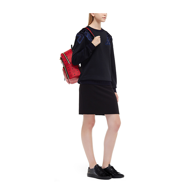 MCM/MCM Dual Stark系列Visetos牛皮铆钉红色女士里衬小牛皮小号双肩包#MMK6AVE80 RU001