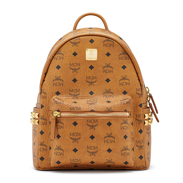 MCM/MCM Stark系列 品牌印花图案棕色中性款式里衬小牛皮中号双肩包#MMK6SVE37 CO001