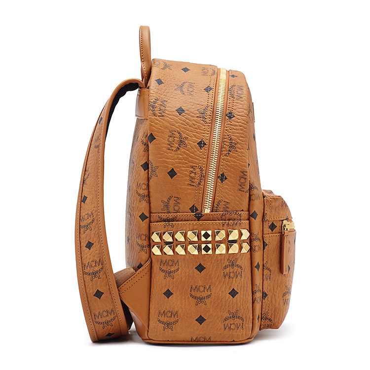 MCM/MCM Stark系列 品牌印花图案棕色中性款式里衬小牛皮中号双肩包#MMK6SVE37 CO001