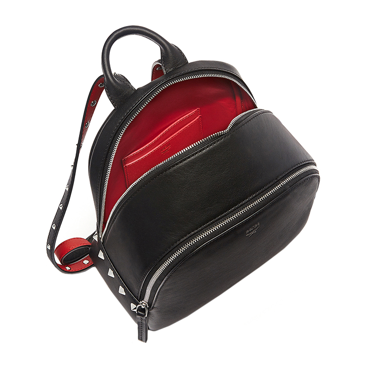 MCM/MCM Polke Studs系列黑色铆钉装饰红色小牛皮里衬女士牛皮迷你双肩包#MWK6ADK27 BK001