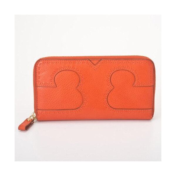 Tory Burch/汤丽柏琦 女士真皮拉链长款钱包钱夹 21139007 FIRE ORANGE 801 橘红色