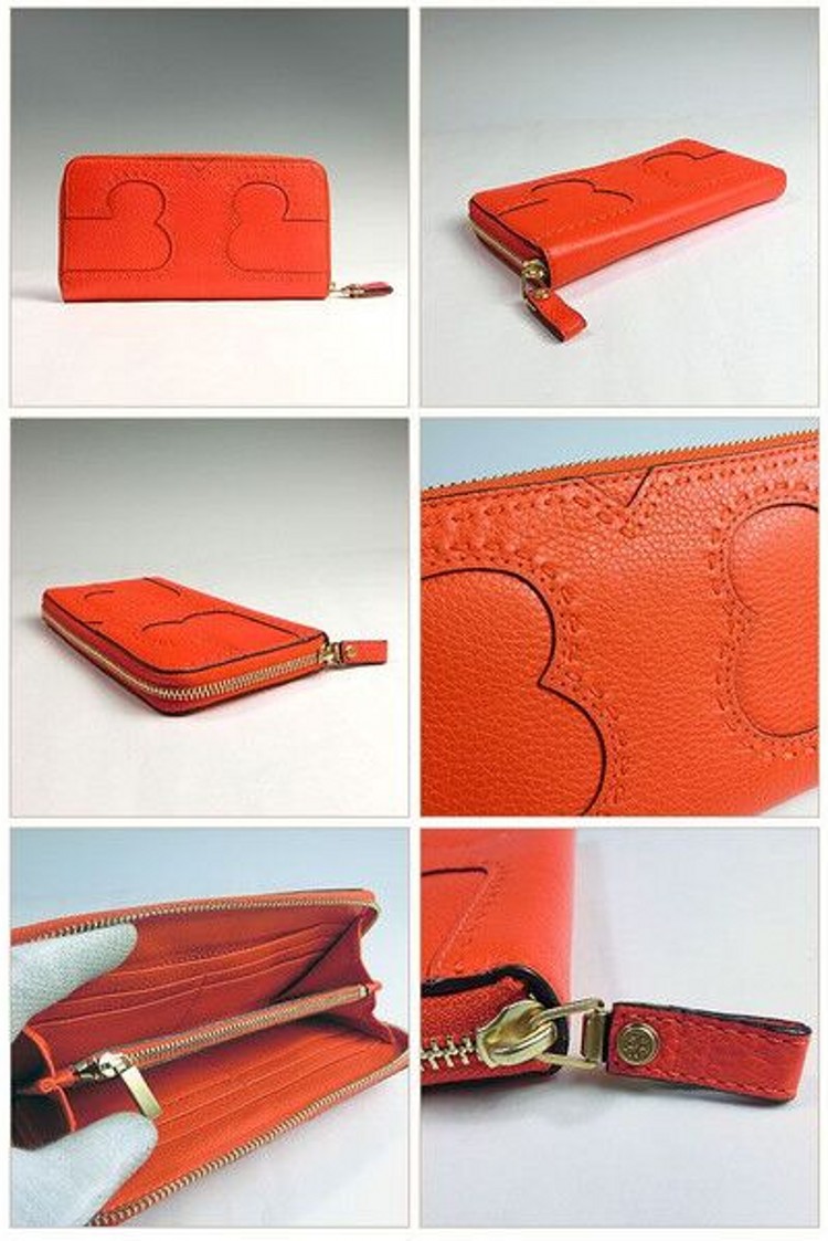 Tory Burch/汤丽柏琦 女士真皮拉链长款钱包钱夹 21139007 FIRE ORANGE 801 橘红色
