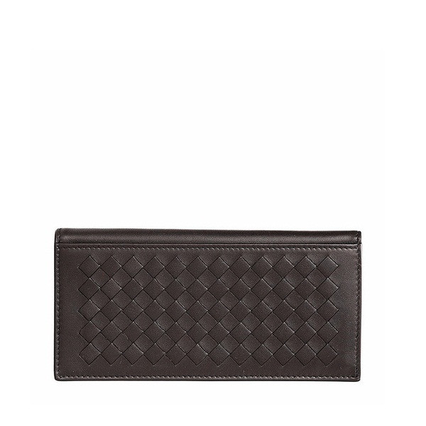 Bottega Veneta/葆蝶家 黑色编织羊皮男士长款对折钱夹 390878
