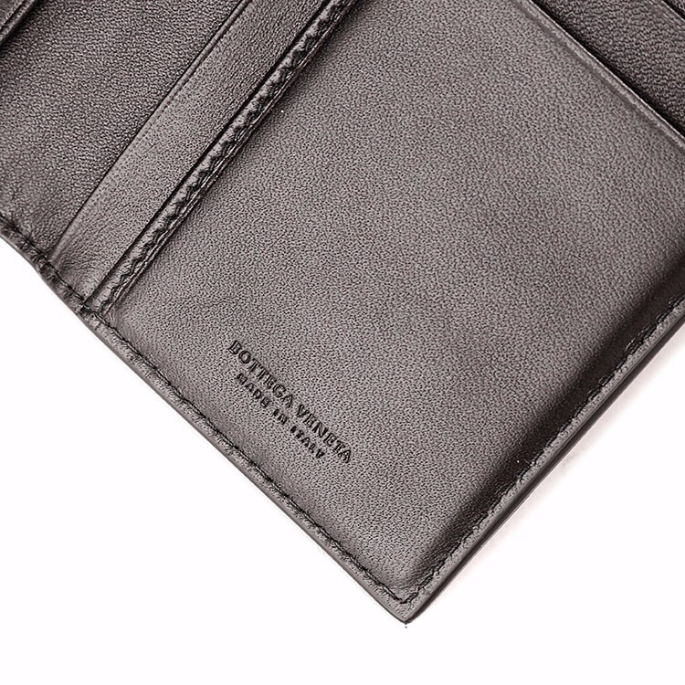 Bottega Veneta/葆蝶家 黑色编织羊皮男士长款对折钱夹 390878