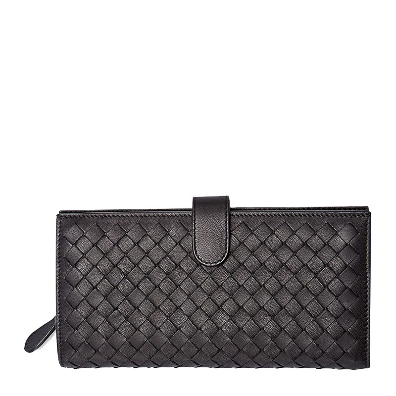 【包邮包税】Bottega Veneta/葆蝶家 男士黑色长款羊皮编织钱包 347579 V001N 1000