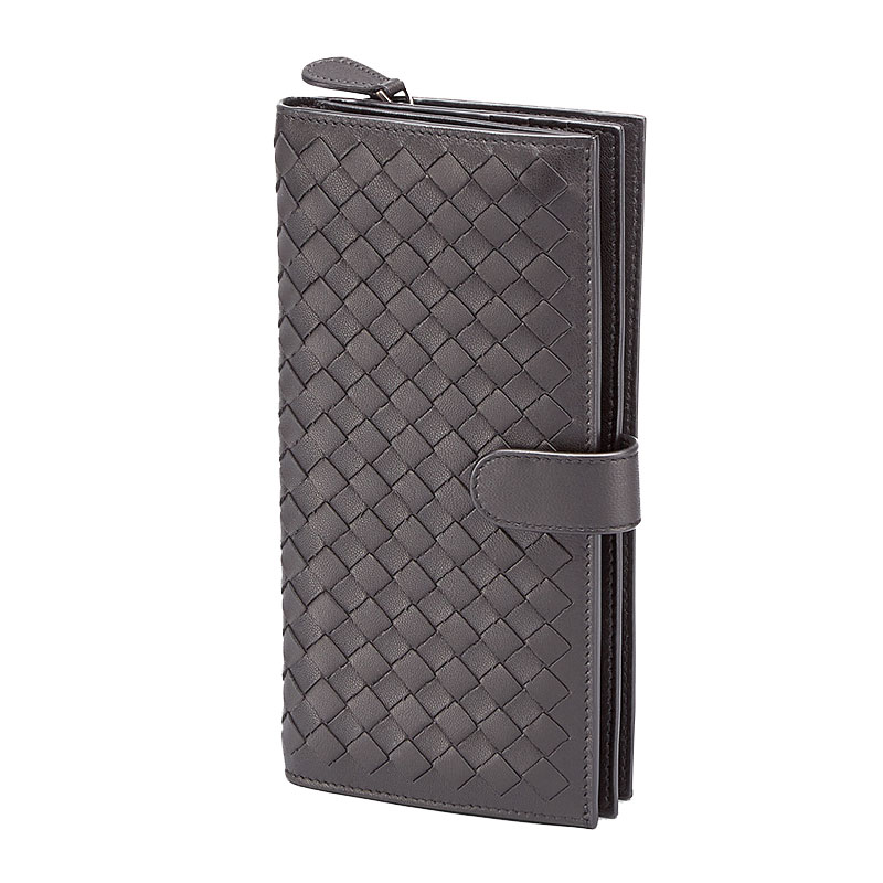 【包邮包税】Bottega Veneta/葆蝶家 男士黑色长款羊皮编织钱包 347579 V001N 1000