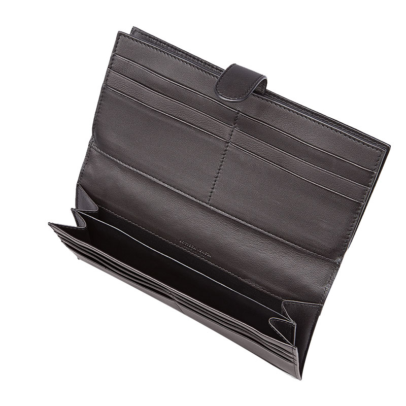【包邮包税】Bottega Veneta/葆蝶家 男士黑色长款羊皮编织钱包 347579 V001N 1000