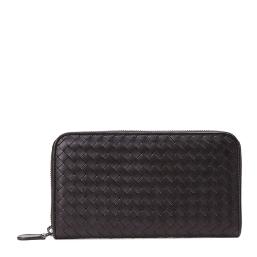 Bottega Veneta/葆蝶家 深棕色编织羊皮男士长款拉链手包 #311263 V4651 1000 职场绅士首选