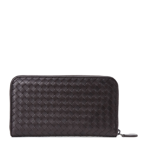 Bottega Veneta/葆蝶家 深棕色编织羊皮男士长款拉链手包 #311263 V4651 1000 职场绅士首选