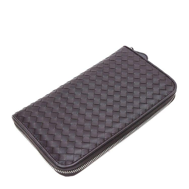 Bottega Veneta/葆蝶家 深棕色编织羊皮男士长款拉链手包 #311263 V4651 1000 职场绅士首选