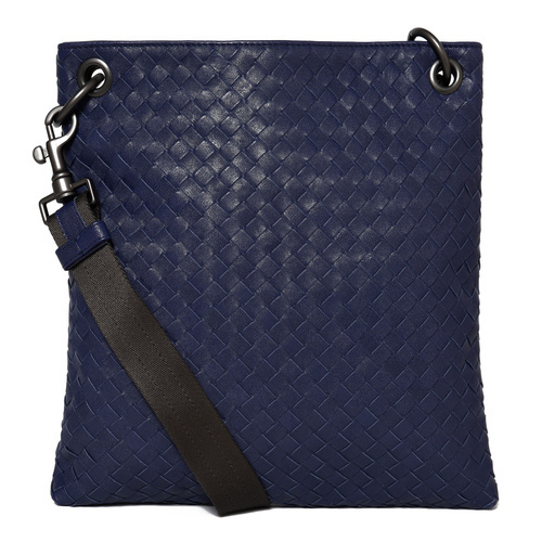 Bottega Veneta/葆蝶家 特价 藏蓝色皮质编织男士斜挎包 牛皮276356