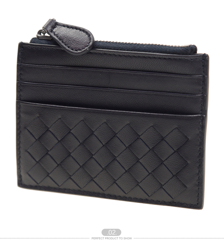 Bottega Veneta/葆蝶家 中性蓝色羊皮编织卡套卡包 #367004 V001N 4014