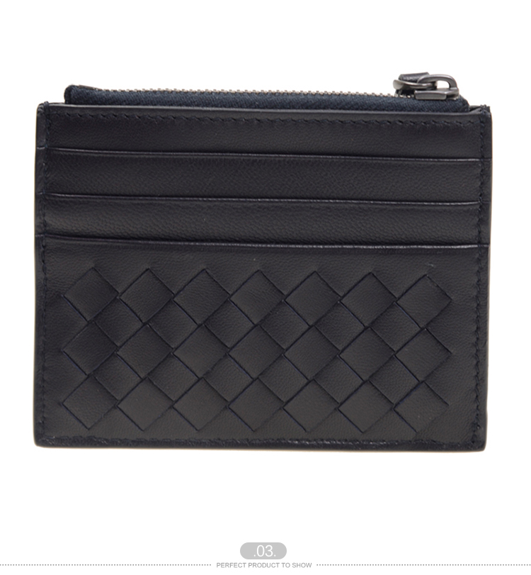 Bottega Veneta/葆蝶家 中性蓝色羊皮编织卡套卡包 #367004 V001N 4014