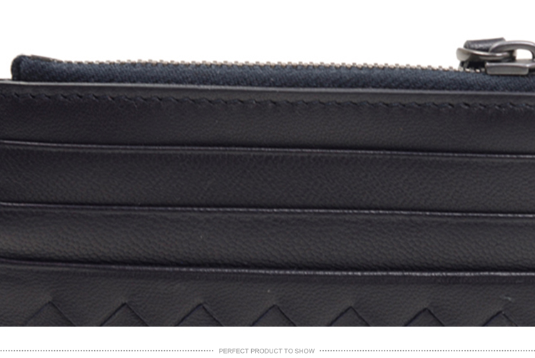 Bottega Veneta/葆蝶家 中性蓝色羊皮编织卡套卡包 #367004 V001N 4014