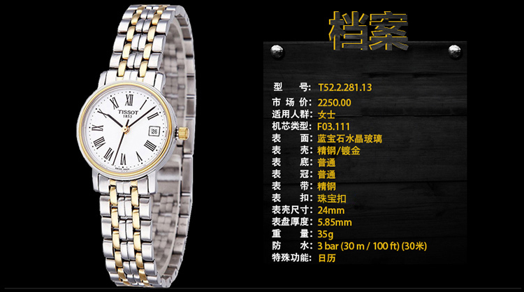 TISSOT/天梭经典系列 女士石英表 T52.2.281.13