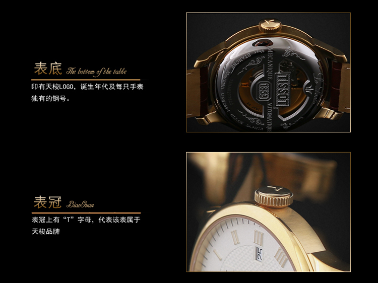 TISSOT/天梭手表力洛克系列男士手表皮带机械男表T41.5.413.73