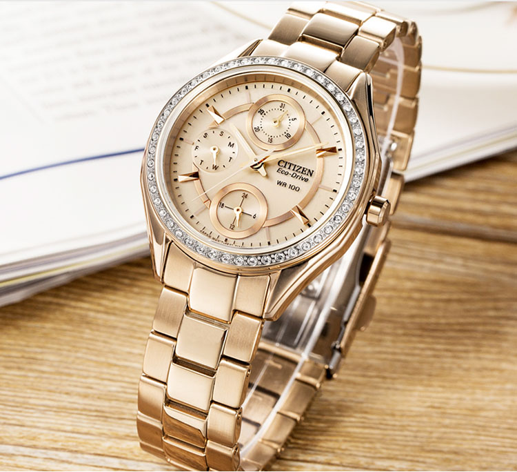 Citizen/西铁城 光动能玫瑰金女士手表FD1063-57X