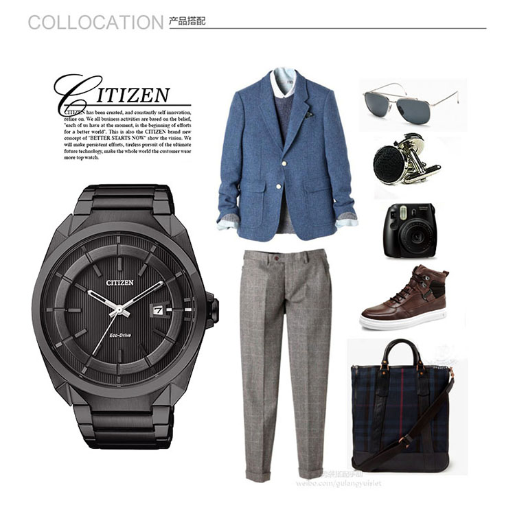 Citizen/西铁城手表光动能表圈吸光男表“黑眼睛”AW1015-53E