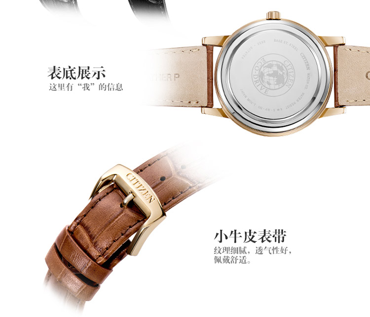 Citizen/西铁城 光动能商务休闲小牛皮男表AO9003-08E