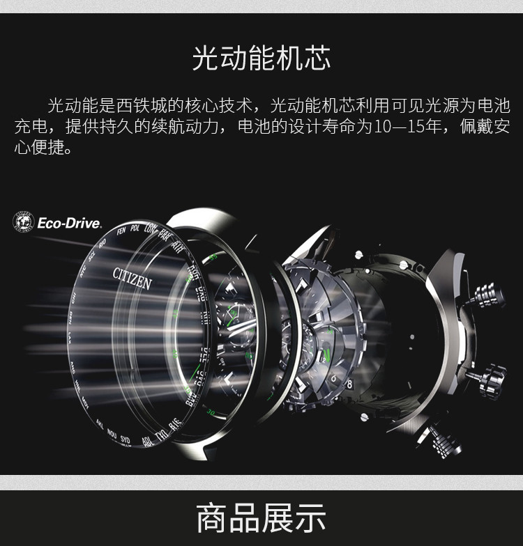 Citizen/西铁城光动能月相显示双日历皮带男表AP1052-00A