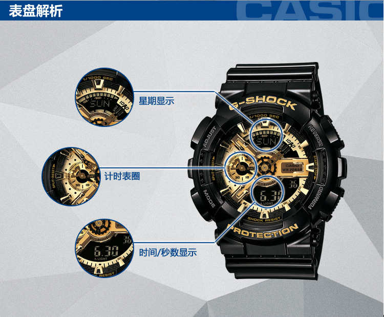 CASIO/卡西欧手表 G-SHOCK黑金限量版时尚运动男表GA-110GB-1APR