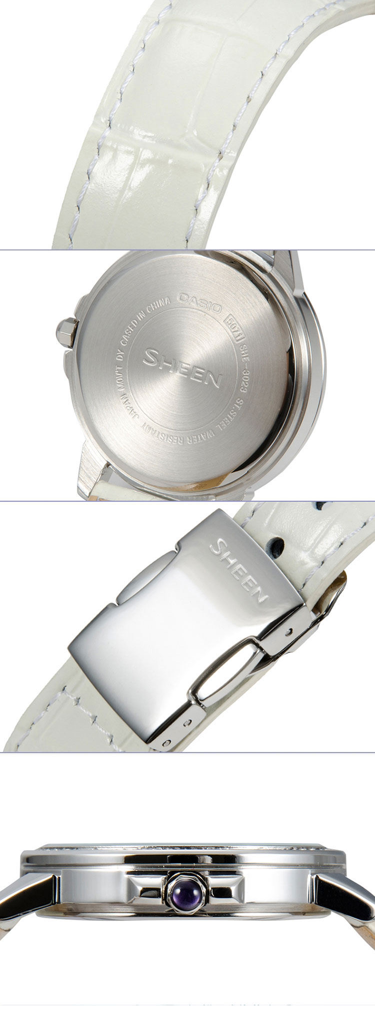 CASIO/卡西欧手表sheen系列时尚镶钻三眼石英女表SHE-3023L-7A