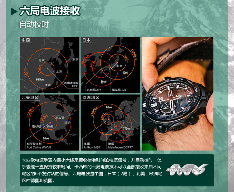 CASIO/卡西欧 男表 电波户外登山运动表 PRW-6100Y-1APR