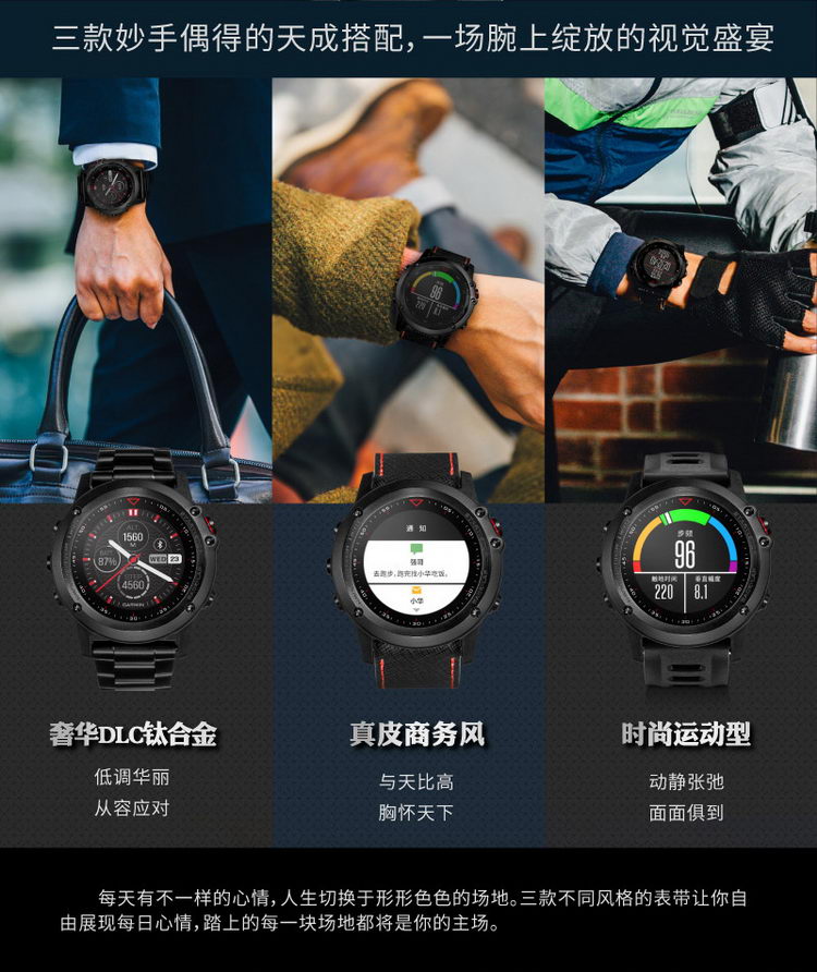 Garmin/佳明 Fenix3DLC 钛合金飞耐时3 GPS户外手表 （含真皮表带+运动表带）