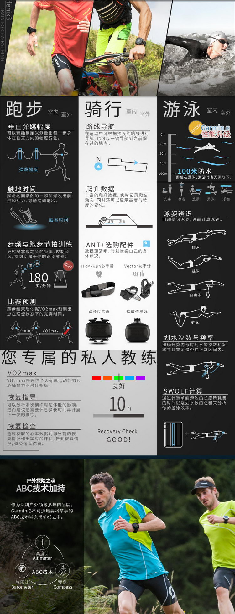 Garmin/佳明 Fenix3DLC 钛合金飞耐时3 GPS户外手表 （含真皮表带+运动表带）