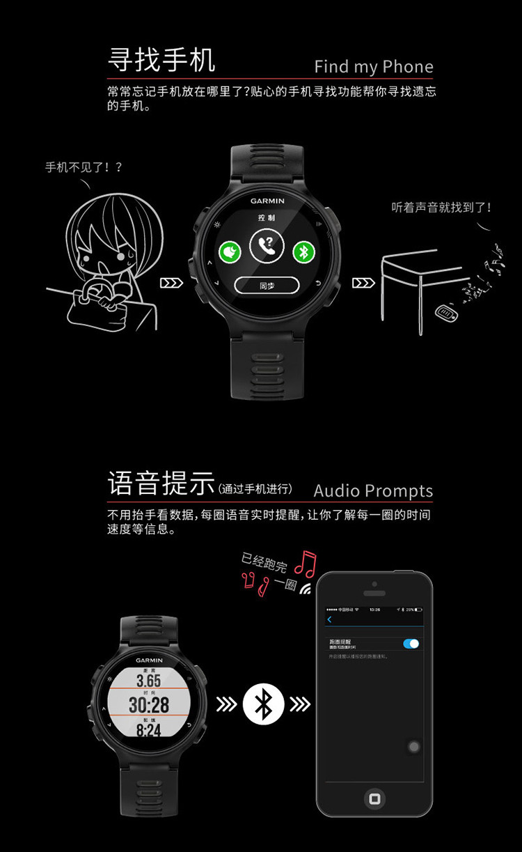 GARMIN/佳明forerunner 735XT中文版 跑步骑车游泳铁三运动手表 心率腕表