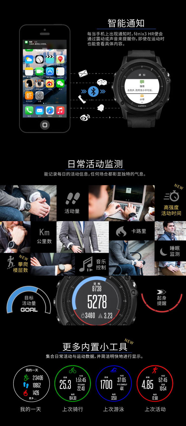 Garmin/佳明Fenix3 HR飞耐时3 HR 中文蓝宝石DLC 光电心率GPS登山跑步运动手表